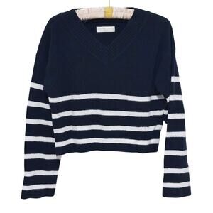 Abercrombie & Fitch Merino Wool Cropped Sweater XS Blue White Preppy Coastal